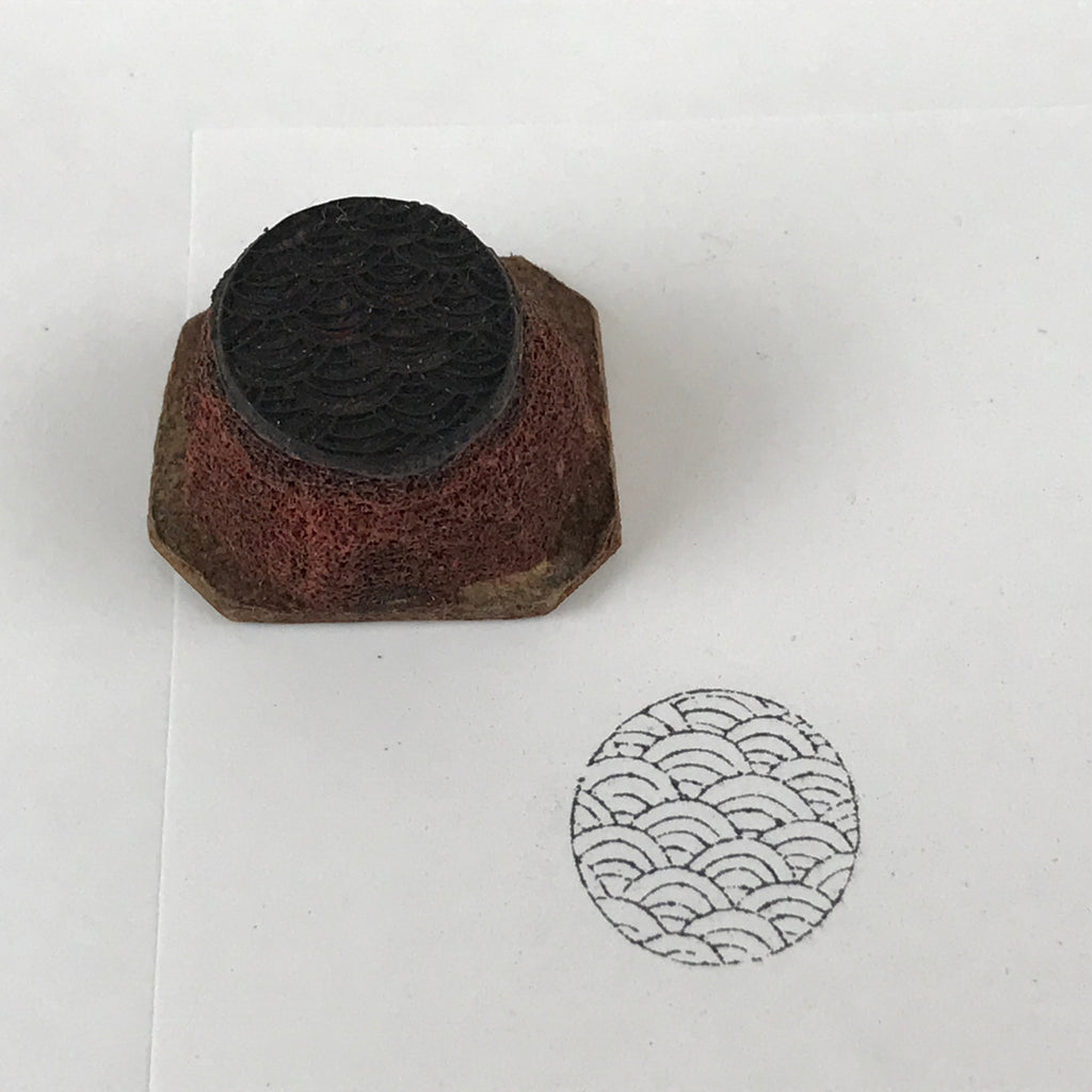 Japanese Rubber Stamp Wave Pattern Vtg Seigaiha Sponge Base Stationary HS246