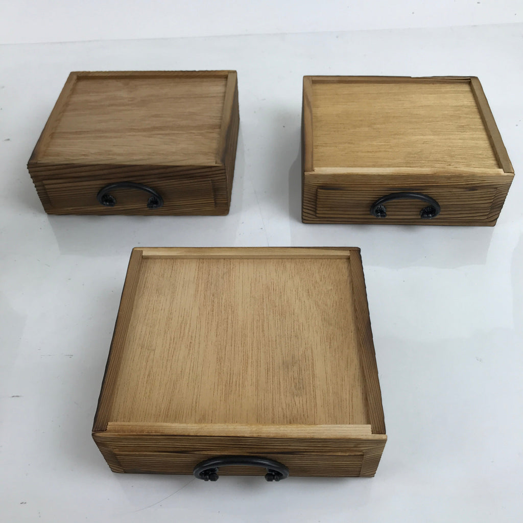 Japanese Rustic Wood Tansu Storage Chest Vtg Haribako Trinket Box 3 Drawer T393