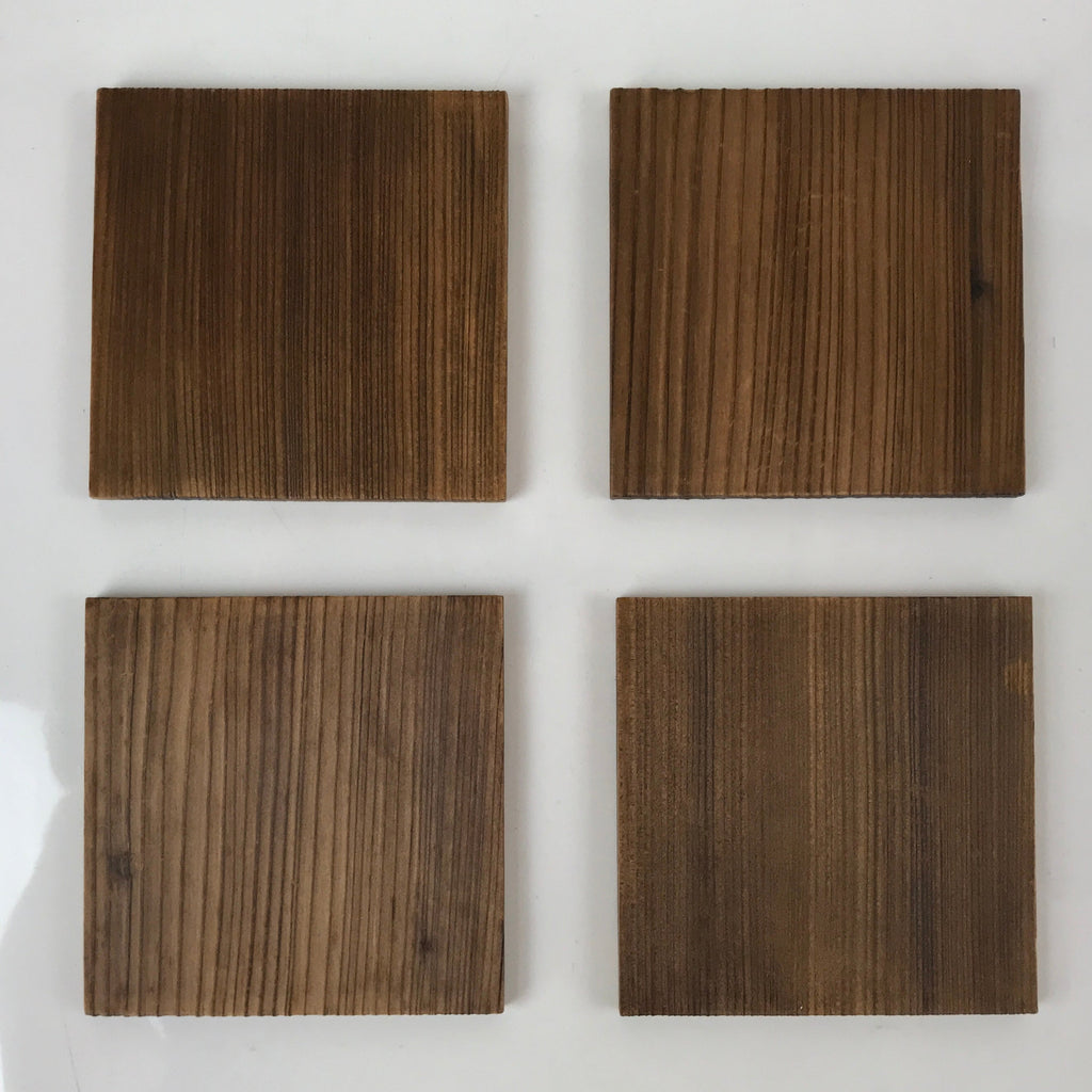 Japanese Rustic Wooden Small Plate Set Vtg Square Meimeizara 5pc Brown L242