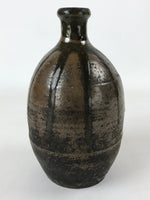 Japanese Sake Bottle Ceramic Kayoi-Tokkuri Vtg Dark Brown Drip Glaze TS604