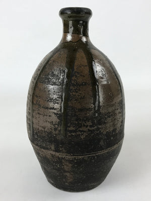Japanese Sake Bottle Ceramic Kayoi-Tokkuri Vtg Dark Brown Drip Glaze TS604