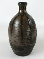 Japanese Sake Bottle Ceramic Kayoi-Tokkuri Vtg Dark Brown Drip Glaze TS604