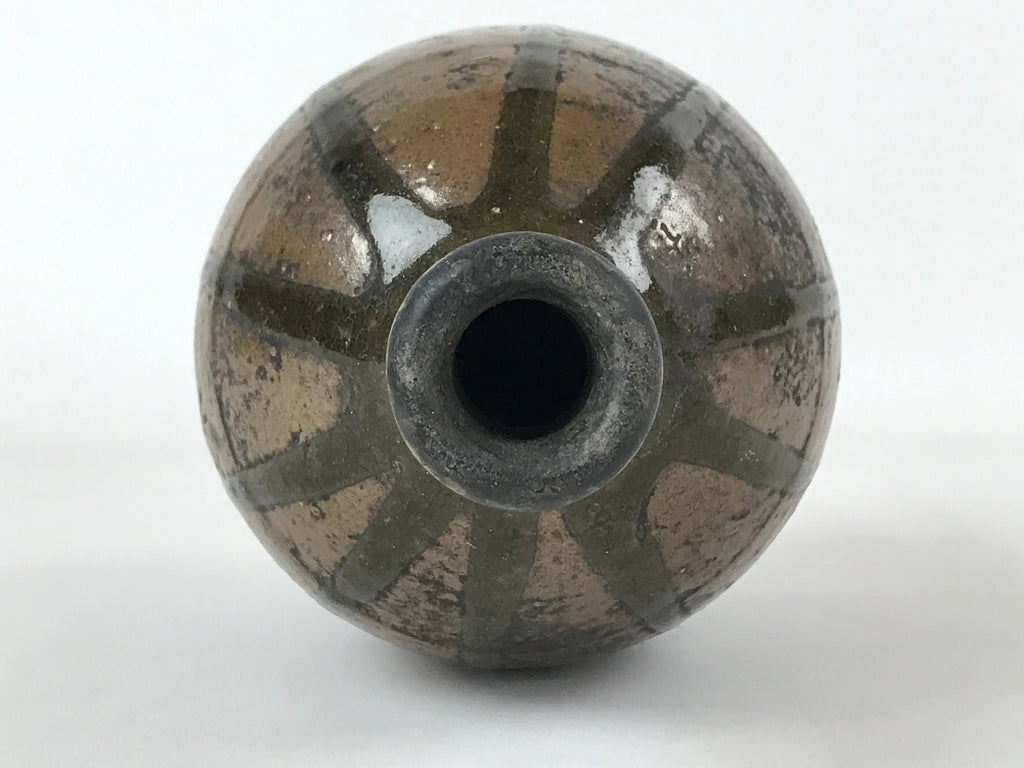 Japanese Sake Bottle Ceramic Kayoi-Tokkuri Vtg Dark Brown Drip Glaze TS604
