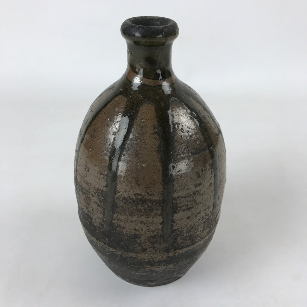 Japanese Sake Bottle Ceramic Kayoi-Tokkuri Vtg Dark Brown Drip Glaze TS604