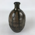 Japanese Sake Bottle Ceramic Kayoi-Tokkuri Vtg Dark Brown Drip Glaze TS604