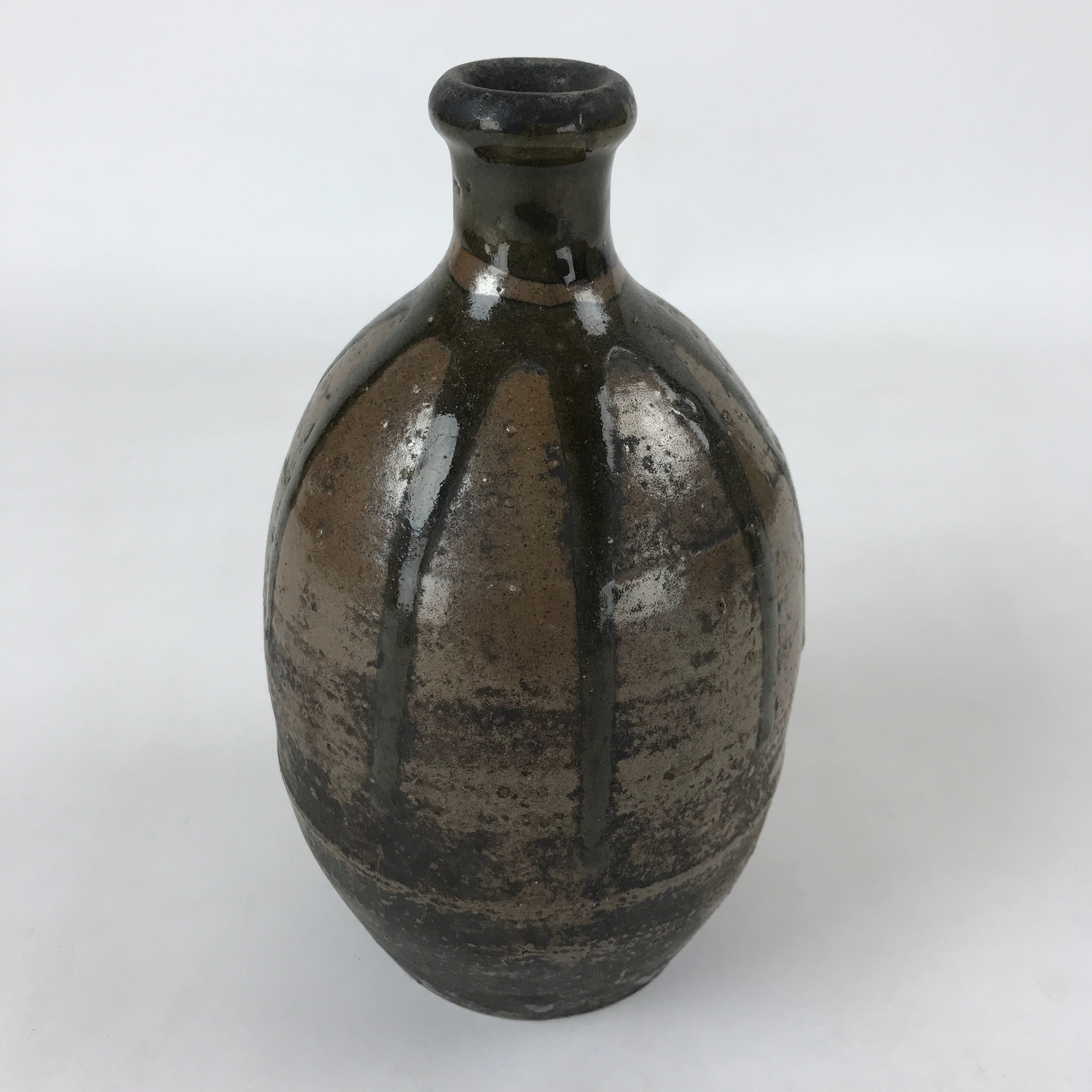 Japanese Sake Bottle Ceramic Kayoi-Tokkuri Vtg Dark Brown Drip Glaze TS604
