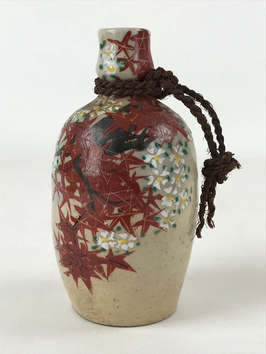 Japanese Sake Bottle Ceramic Kayoi-Tokkuri Vtg Small Momiji Maple Leaves TS610