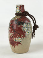 Japanese Sake Bottle Ceramic Kayoi-Tokkuri Vtg Small Momiji Maple Leaves TS610