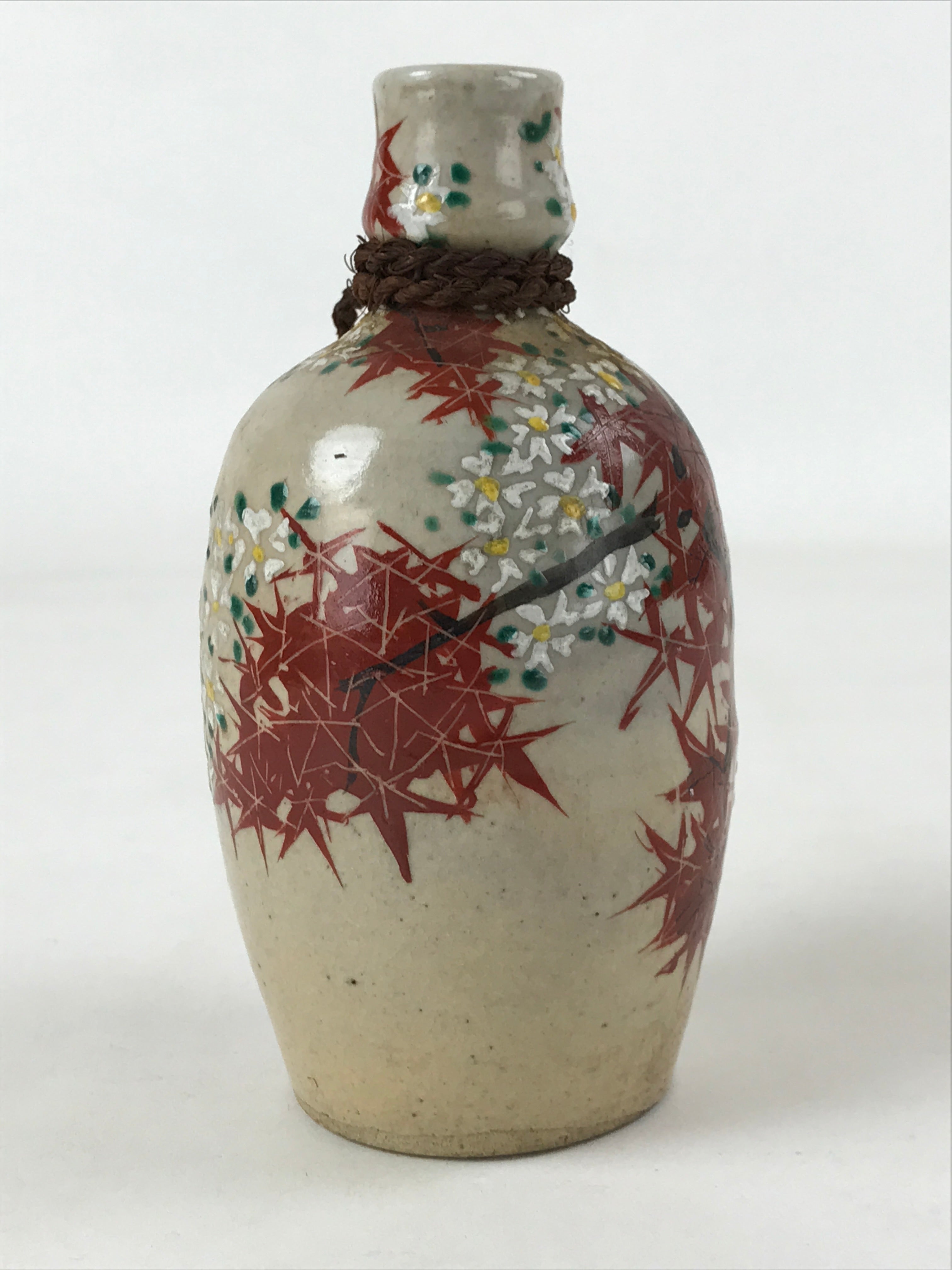 Japanese Sake Bottle Ceramic Kayoi-Tokkuri Vtg Small Momiji Maple Leaves TS610