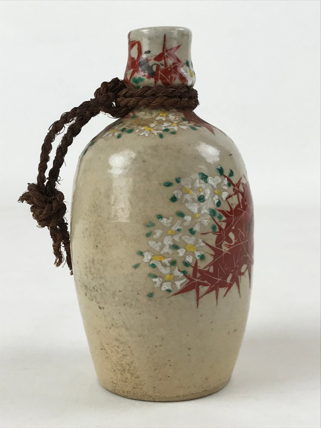 Japanese Sake Bottle Ceramic Kayoi-Tokkuri Vtg Small Momiji Maple Leaves TS610