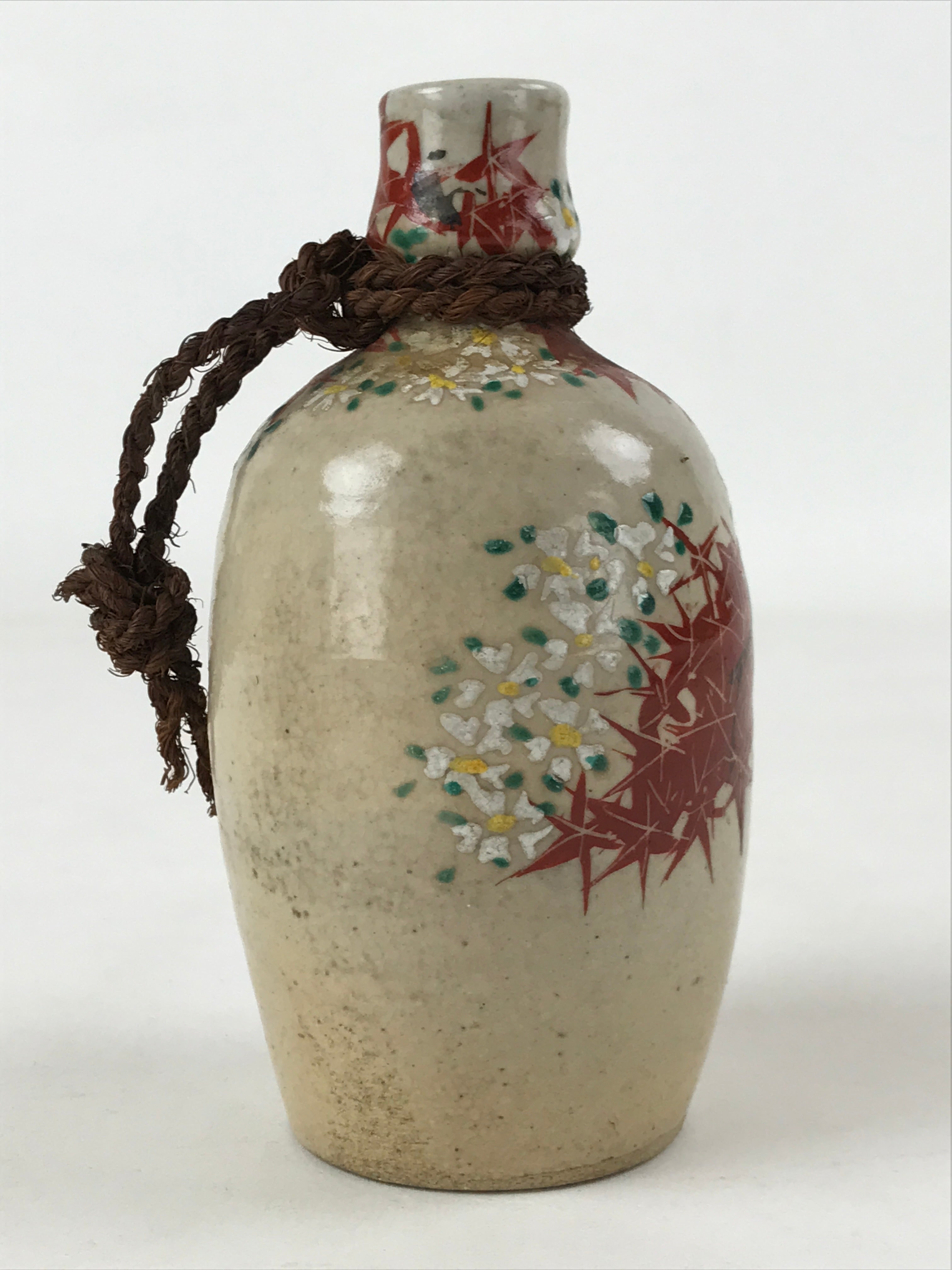 Japanese Sake Bottle Ceramic Kayoi-Tokkuri Vtg Small Momiji Maple Leaves TS610