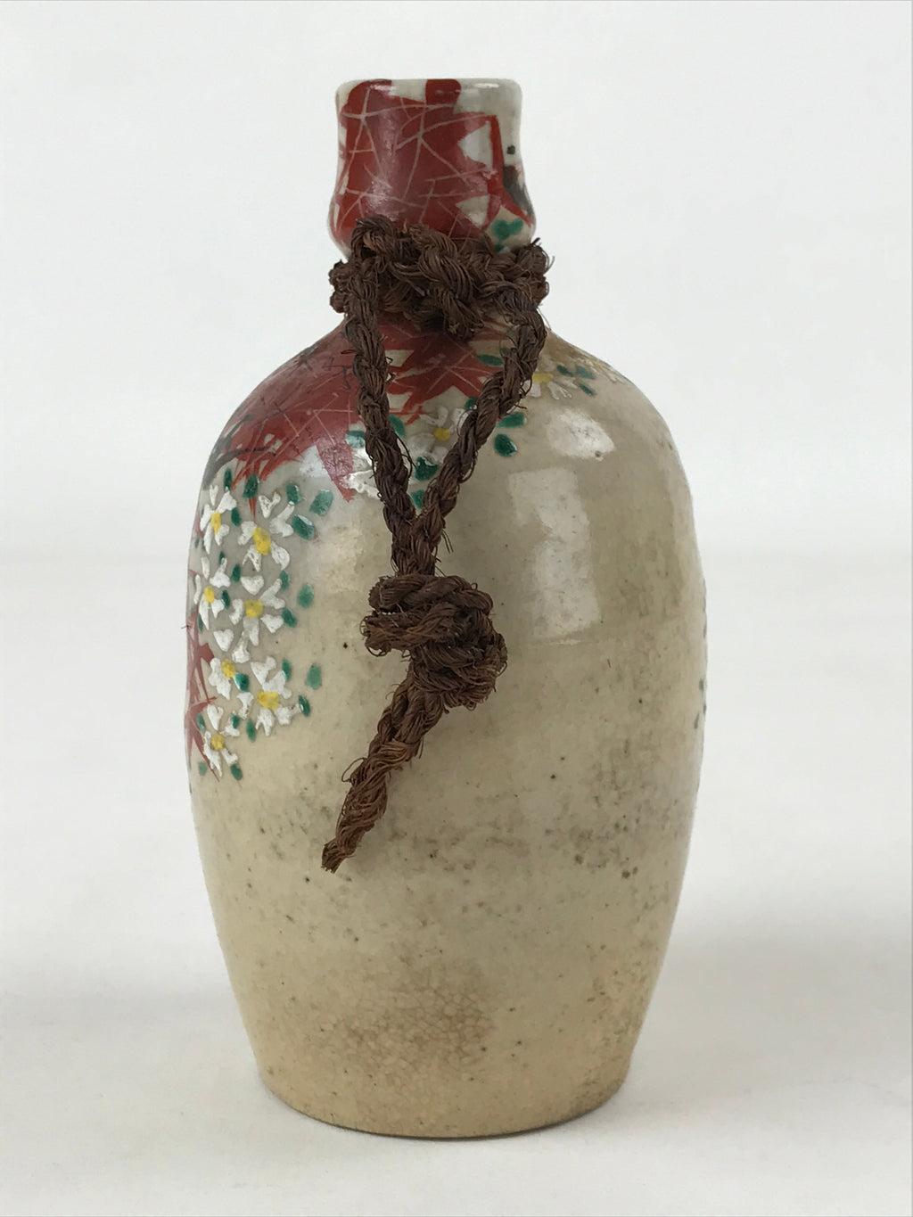 Japanese Sake Bottle Ceramic Kayoi-Tokkuri Vtg Small Momiji Maple Leaves TS610