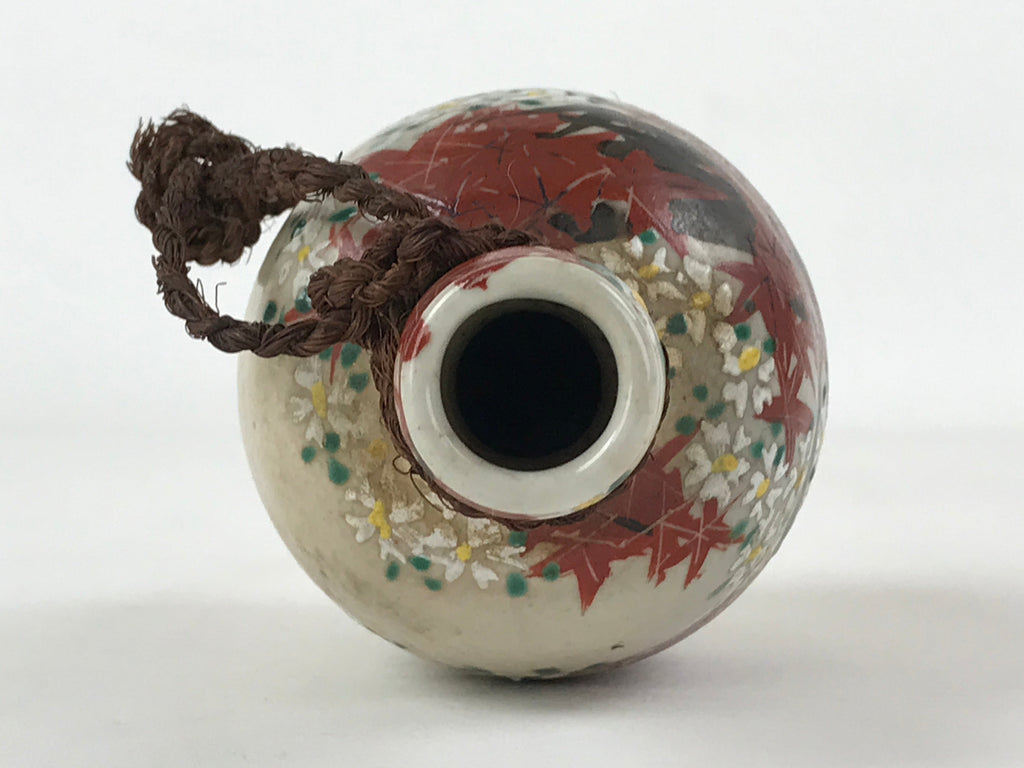 Japanese Sake Bottle Ceramic Kayoi-Tokkuri Vtg Small Momiji Maple Leaves TS610