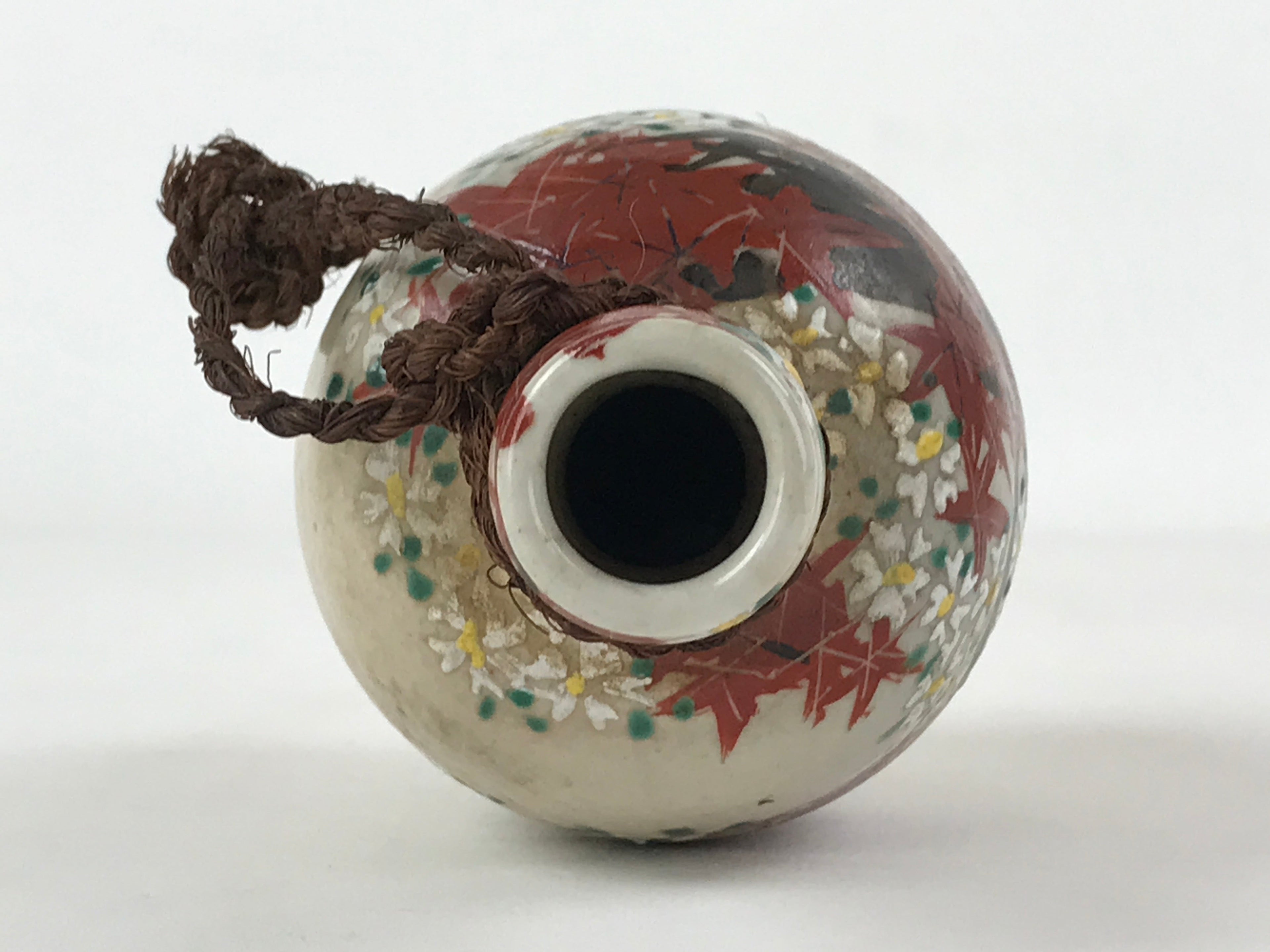 Japanese Sake Bottle Ceramic Kayoi-Tokkuri Vtg Small Momiji Maple Leaves TS610