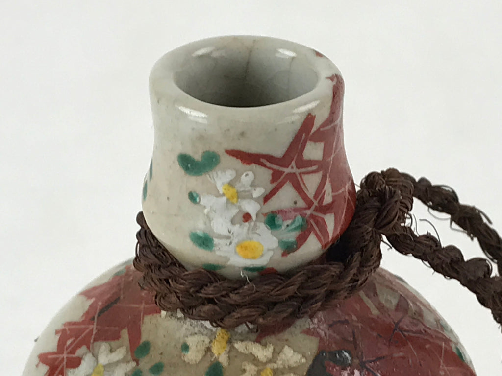 Japanese Sake Bottle Ceramic Kayoi-Tokkuri Vtg Small Momiji Maple Leaves TS610