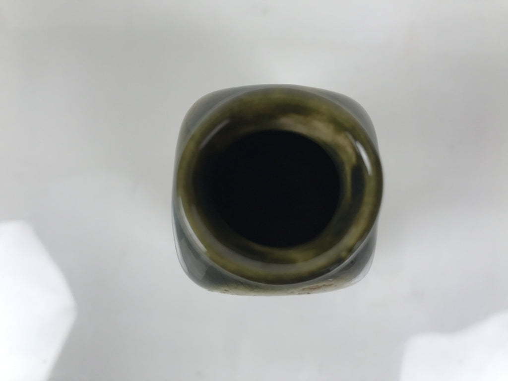 Japanese Sake Bottle Ceramic Oribe Tokkuri Vtg Ichi-Go Dark Green Flower TS889