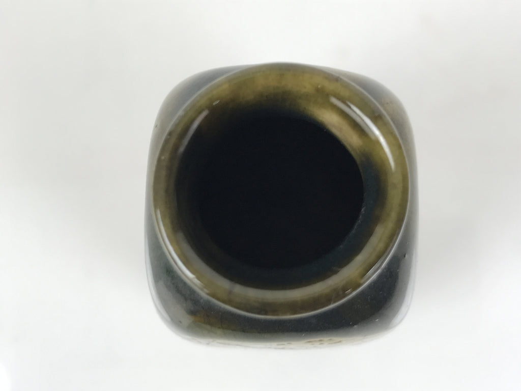 Japanese Sake Bottle Ceramic Oribe Tokkuri Vtg Ichi-Go Dark Green Flower TS890