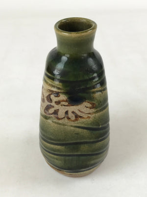 Japanese Sake Bottle Ceramic Oribe Tokkuri Vtg Ichi-Go Dark Green Flowers TS621