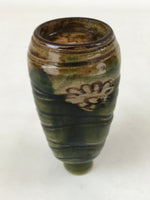 Japanese Sake Bottle Ceramic Oribe Tokkuri Vtg Ichi-Go Dark Green Flowers TS621