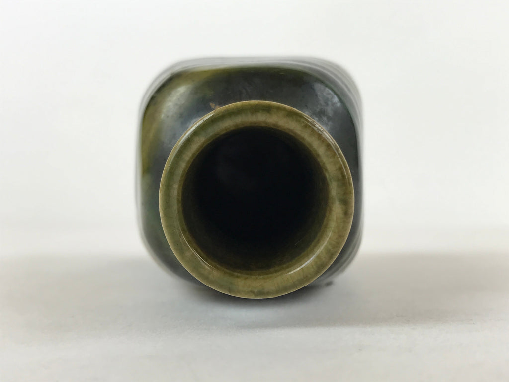 Japanese Sake Bottle Ceramic Oribe Tokkuri Vtg Ichi-Go Dark Green Flowers TS621