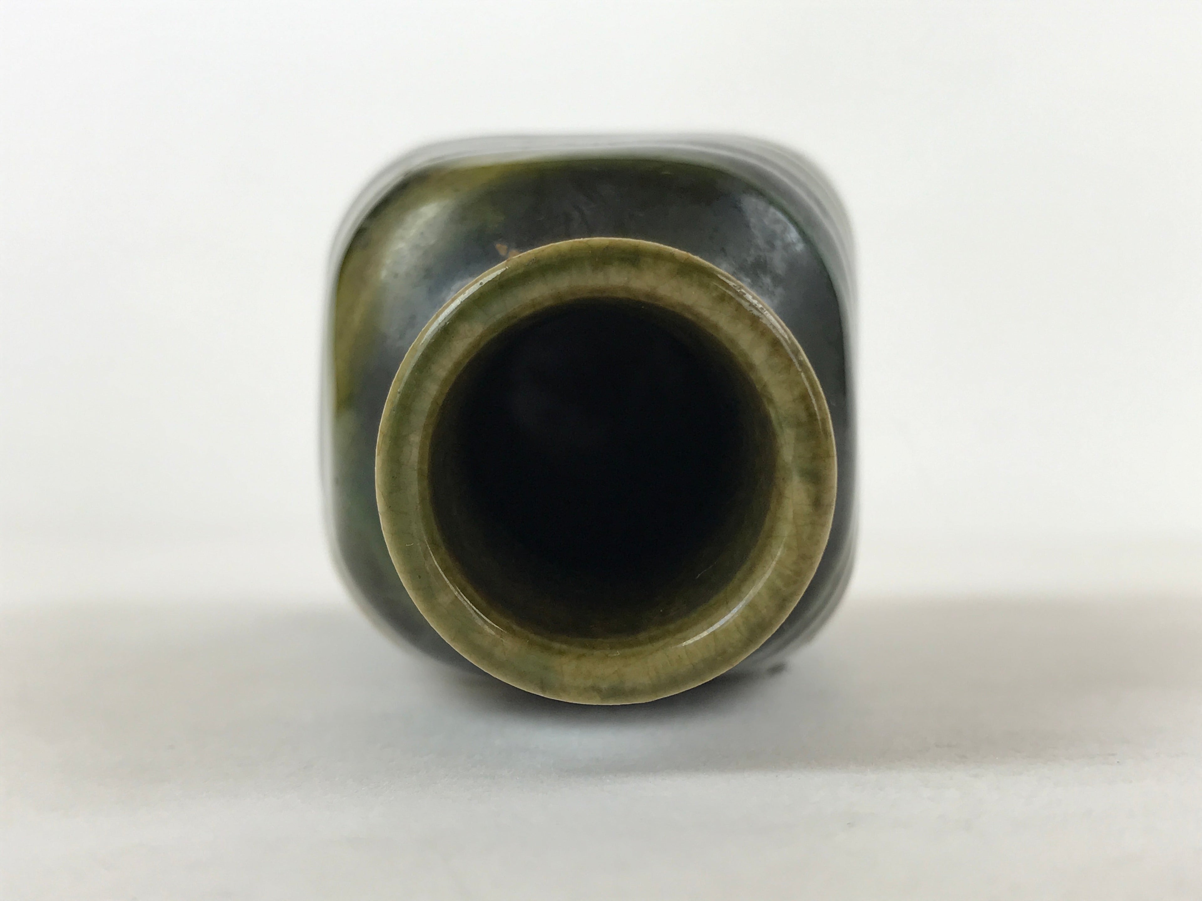 Japanese Sake Bottle Ceramic Oribe Tokkuri Vtg Ichi-Go Dark Green Flowers TS621