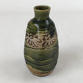 Japanese Sake Bottle Ceramic Oribe Tokkuri Vtg Ichi-Go Dark Green Flowers TS621