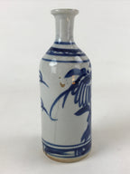Japanese Sake Bottle Ceramic Tokkuri C1900 Flowers Sometsuke White Blue TS600