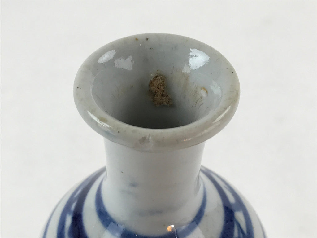 Japanese Sake Bottle Ceramic Tokkuri C1900 Flowers Sometsuke White Blue TS600