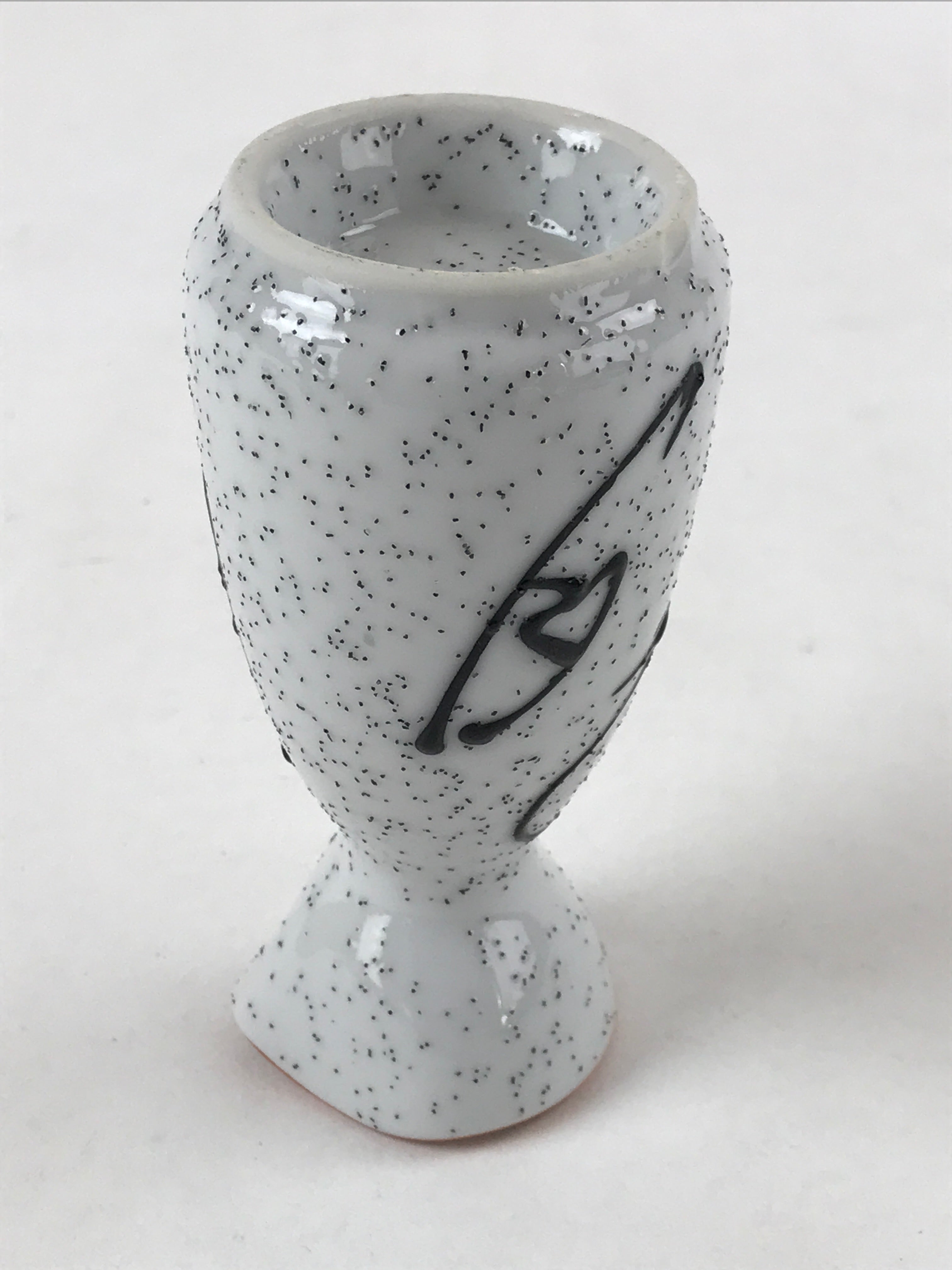 Japanese Sake Bottle Ceramic Tokkuri Ichigo Vtg White Black Ideograms TS571