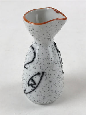 Japanese Sake Bottle Ceramic Tokkuri Ichigo Vtg White Black Ideograms TS571