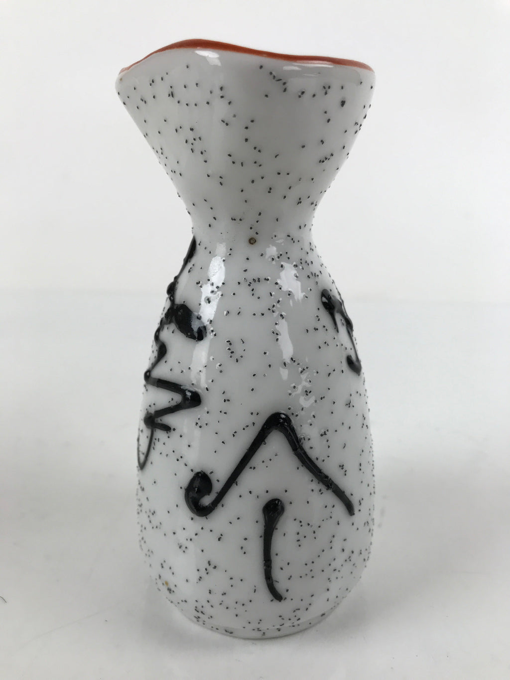 Japanese Sake Bottle Ceramic Tokkuri Ichigo Vtg White Black Ideograms TS645