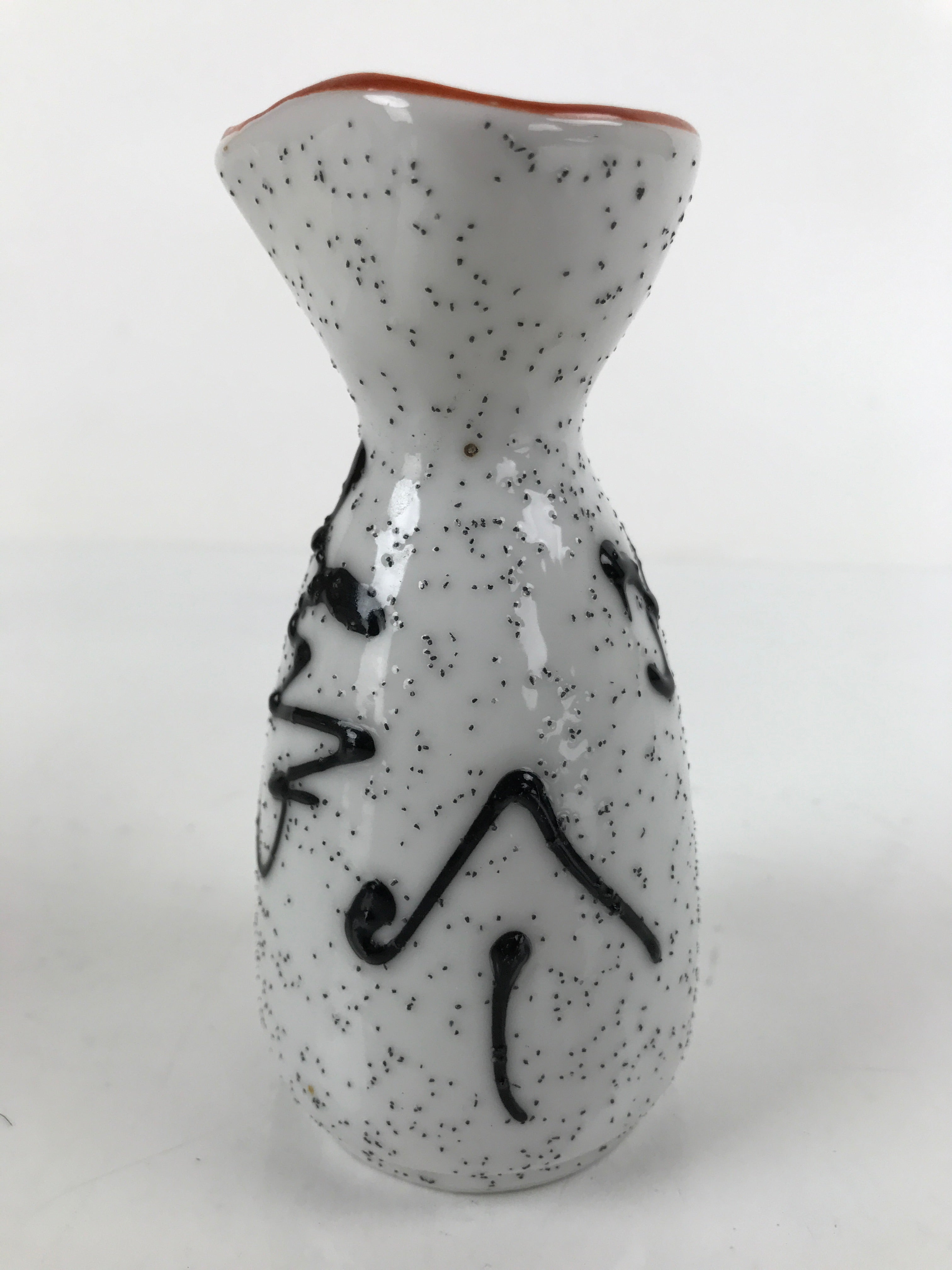 Japanese Sake Bottle Ceramic Tokkuri Ichigo Vtg White Black Ideograms TS645