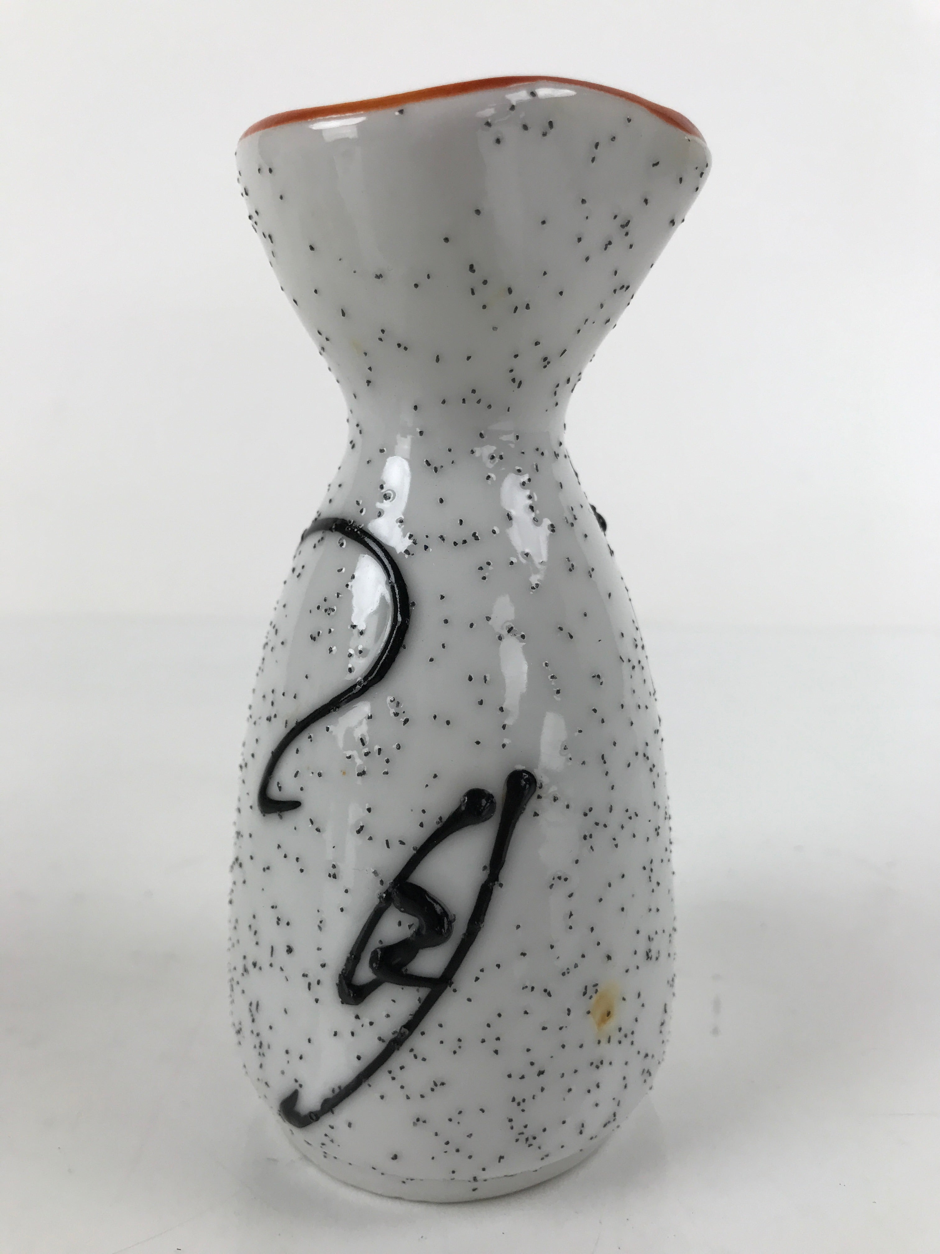 Japanese Sake Bottle Ceramic Tokkuri Ichigo Vtg White Black Ideograms TS645