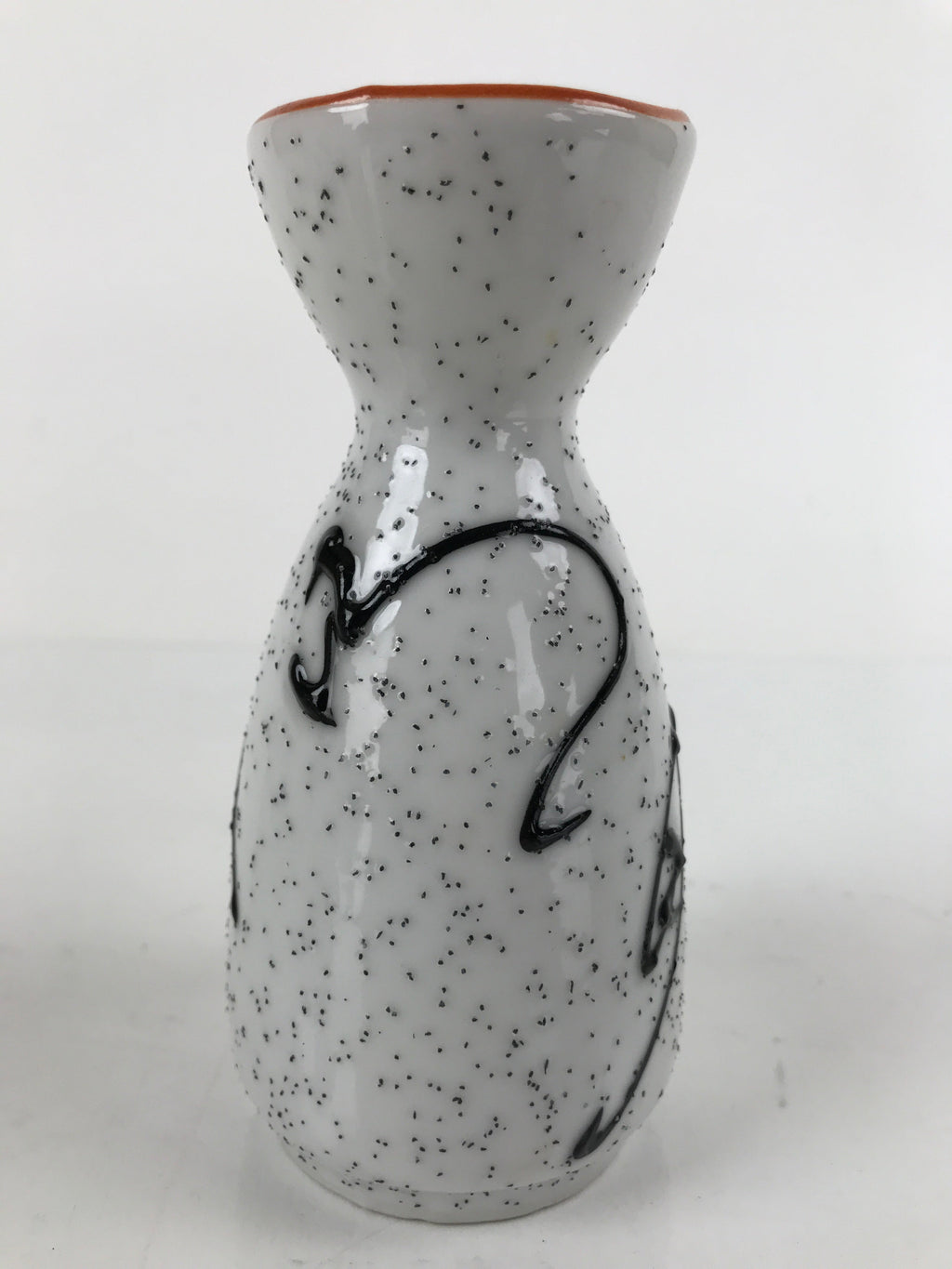 Japanese Sake Bottle Ceramic Tokkuri Ichigo Vtg White Black Ideograms TS645