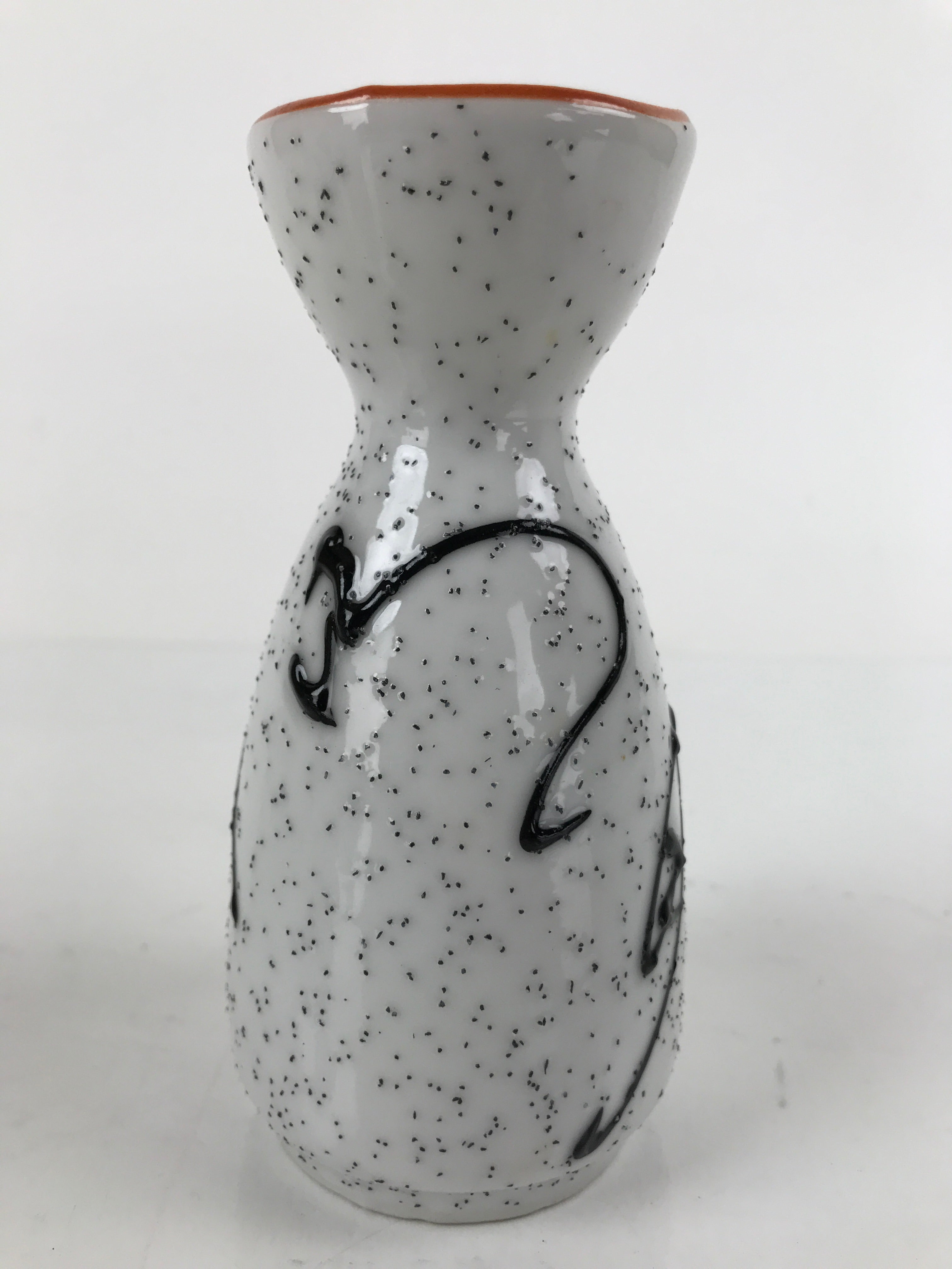 Japanese Sake Bottle Ceramic Tokkuri Ichigo Vtg White Black Ideograms TS645
