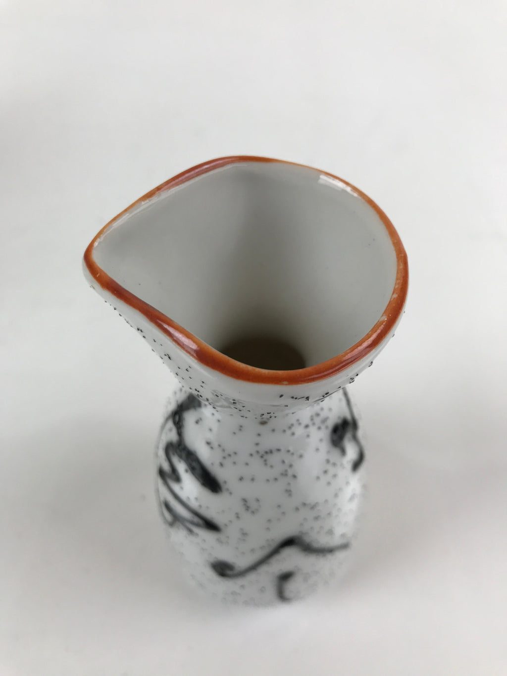 Japanese Sake Bottle Ceramic Tokkuri Ichigo Vtg White Black Ideograms TS645