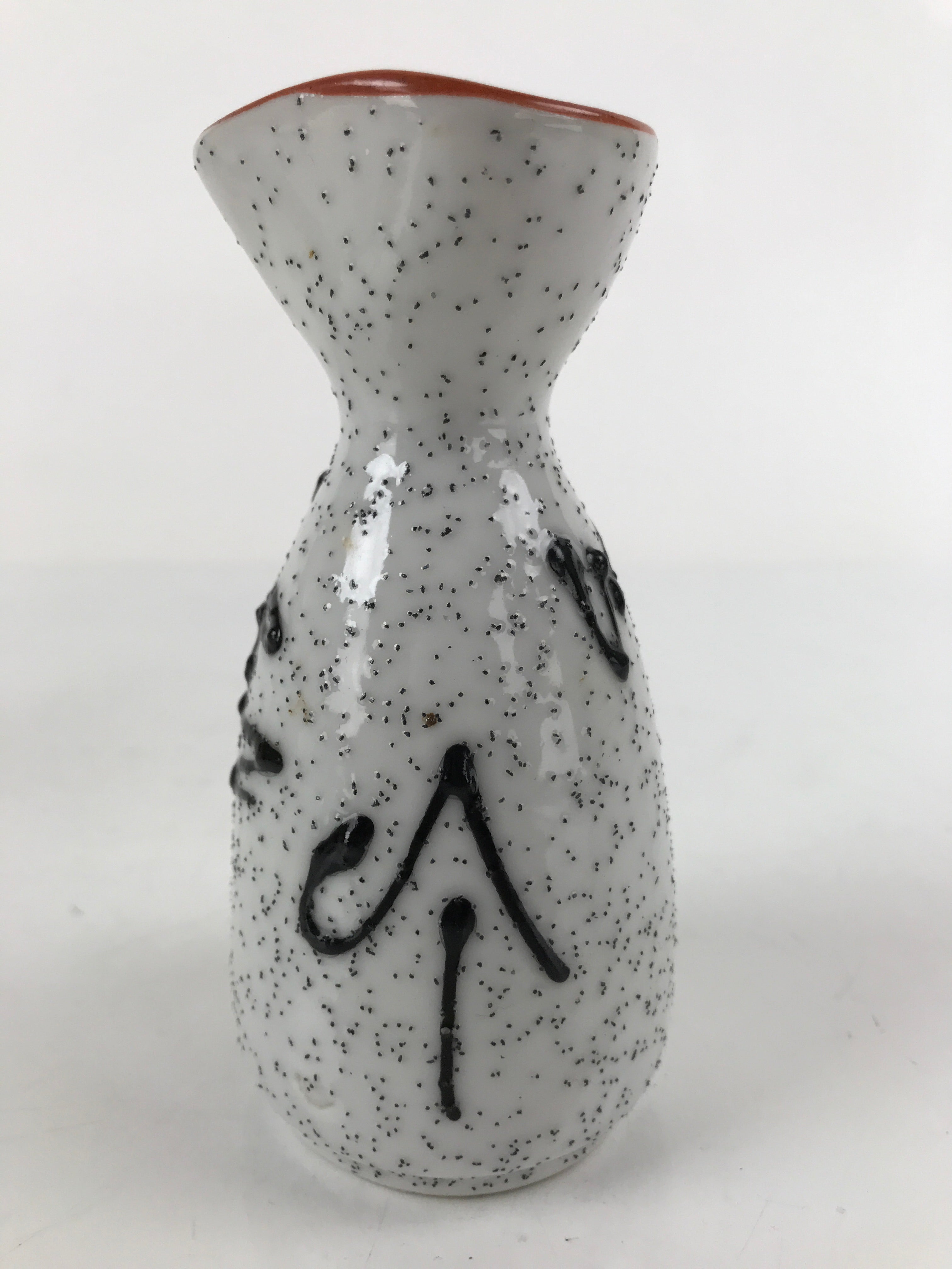 Japanese Sake Bottle Ceramic Tokkuri Ichigo Vtg White Black Ideograms TS646