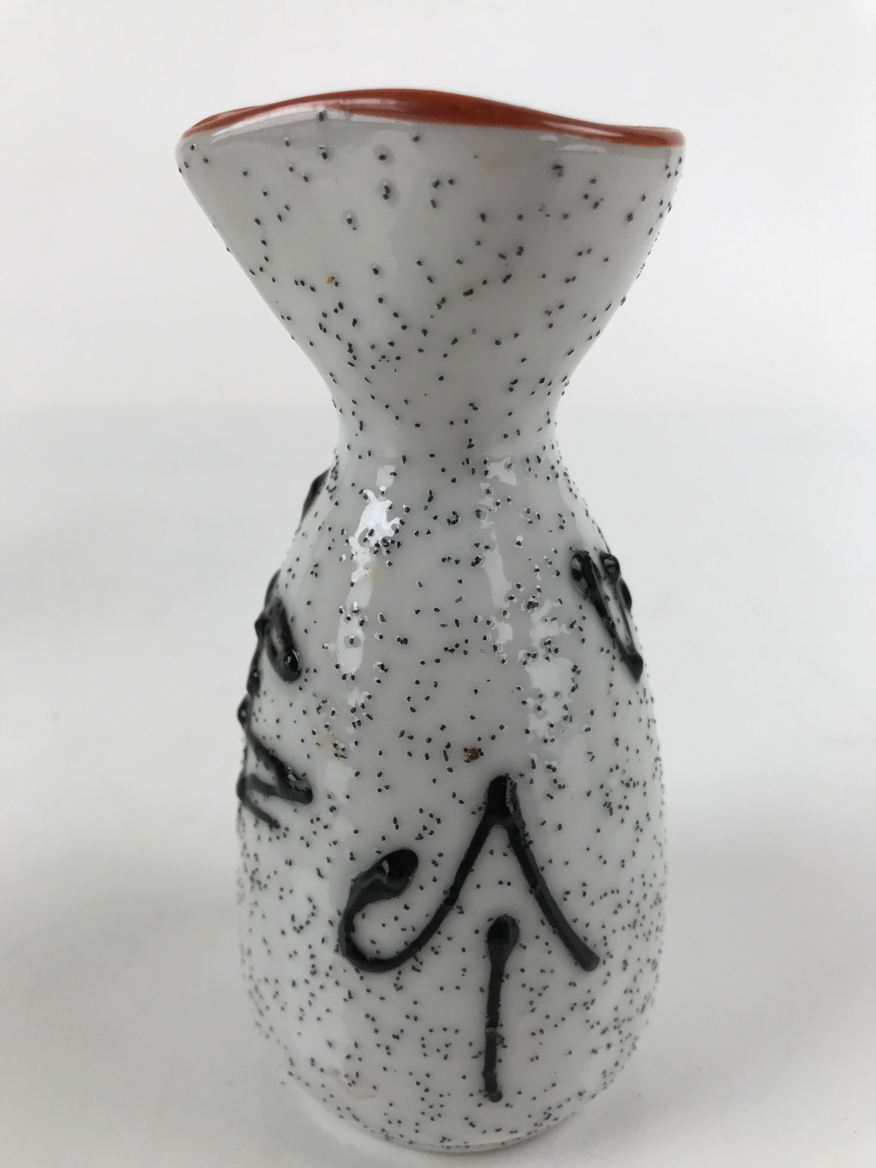 Japanese Sake Bottle Ceramic Tokkuri Ichigo Vtg White Black Ideograms TS646