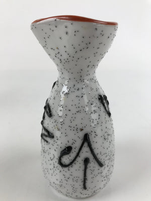 Japanese Sake Bottle Ceramic Tokkuri Ichigo Vtg White Black Ideograms TS646