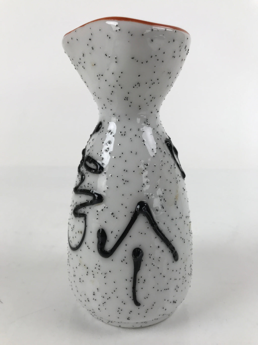Japanese Sake Bottle Ceramic Tokkuri Ichigo Vtg White Black Ideograms TS647
