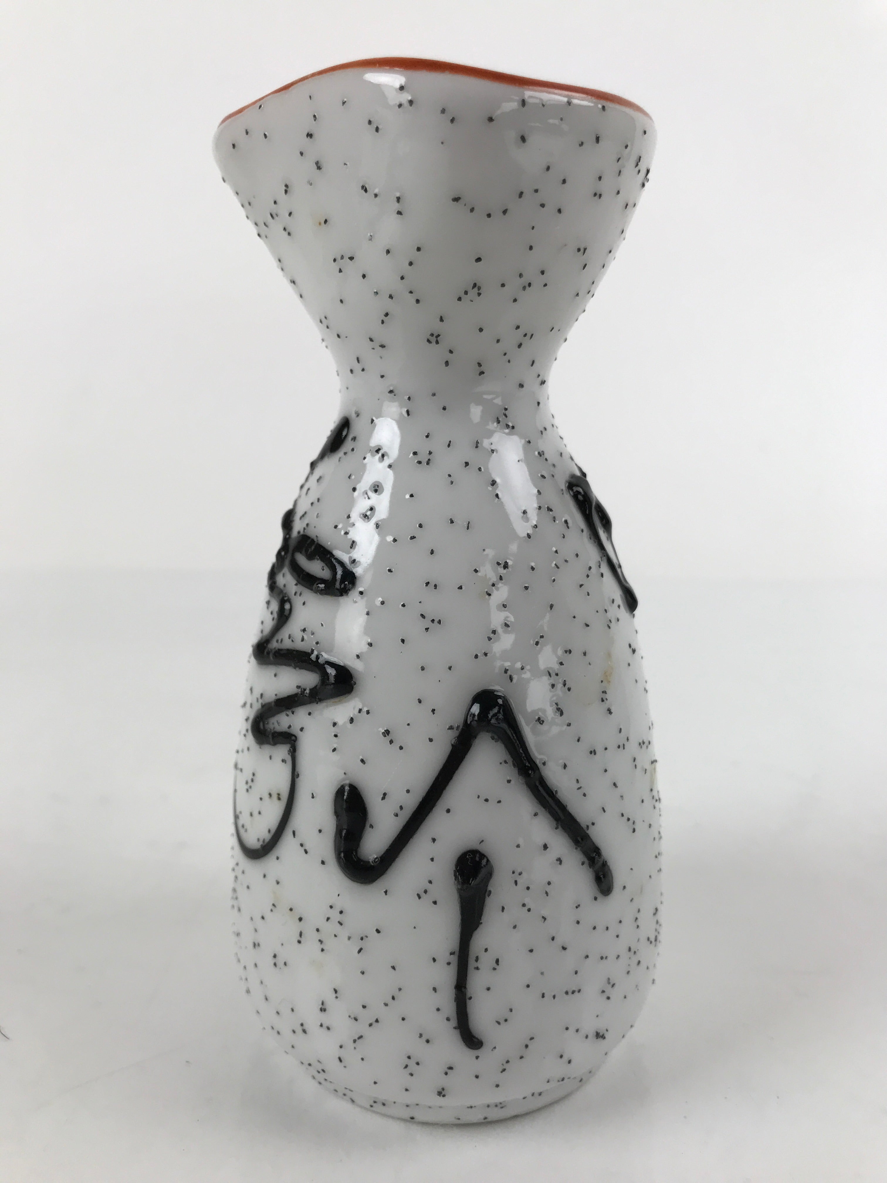 Japanese Sake Bottle Ceramic Tokkuri Ichigo Vtg White Black Ideograms TS647