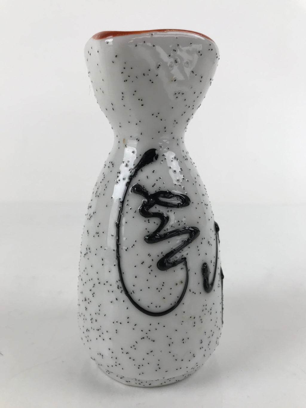 Japanese Sake Bottle Ceramic Tokkuri Ichigo Vtg White Black Ideograms TS647