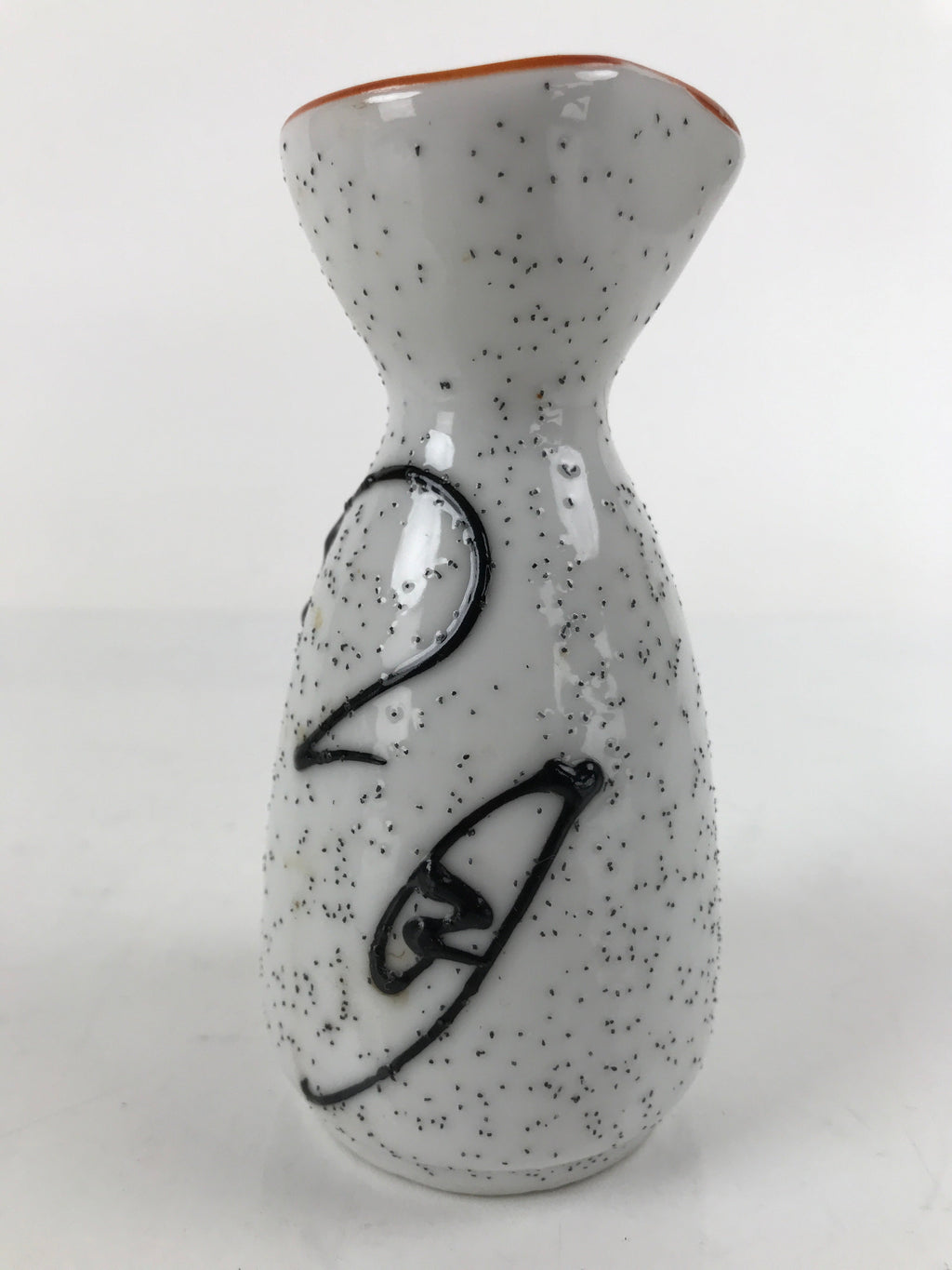 Japanese Sake Bottle Ceramic Tokkuri Ichigo Vtg White Black Ideograms TS647