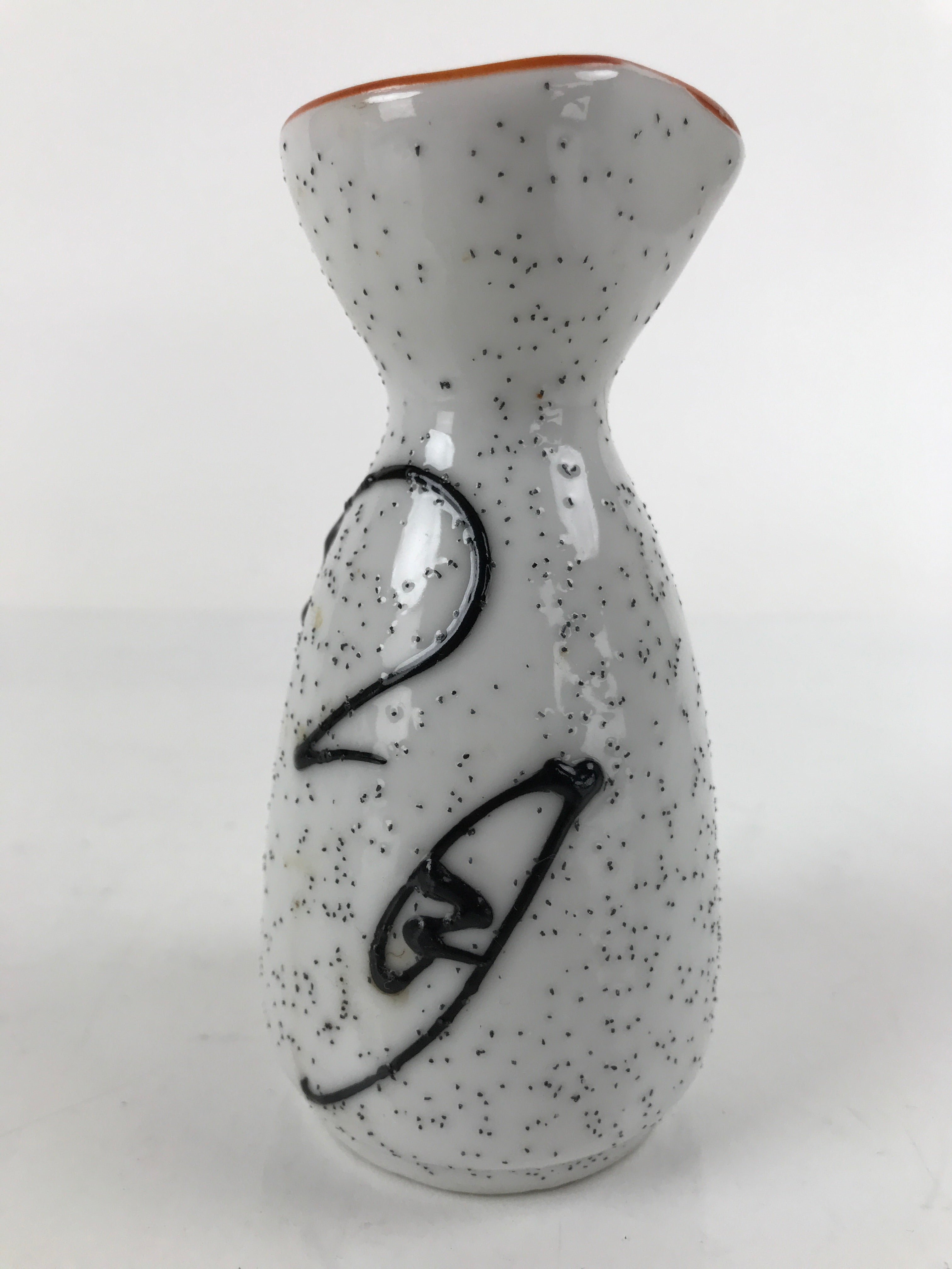 Japanese Sake Bottle Ceramic Tokkuri Ichigo Vtg White Black Ideograms TS647