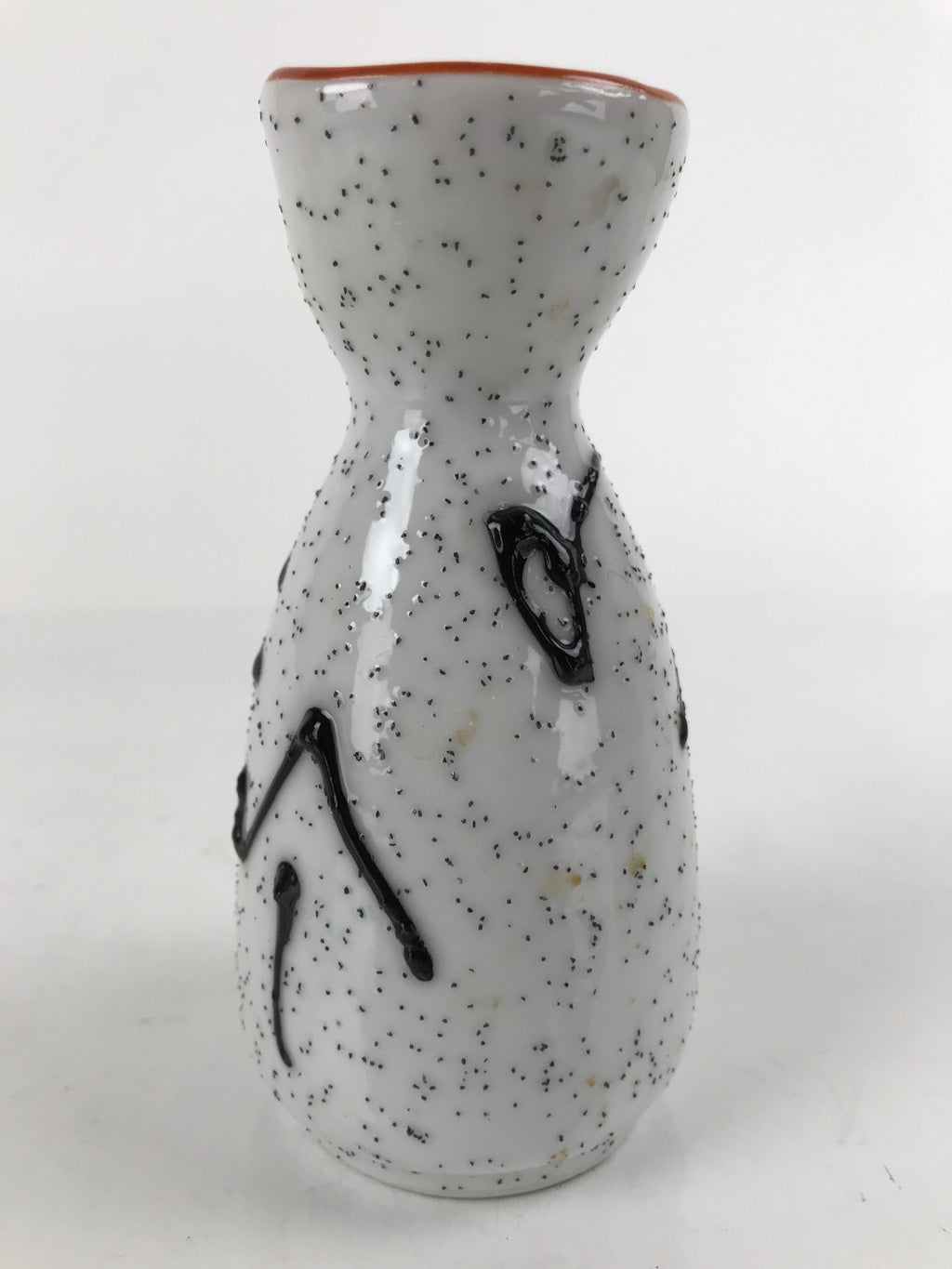 Japanese Sake Bottle Ceramic Tokkuri Ichigo Vtg White Black Ideograms TS647