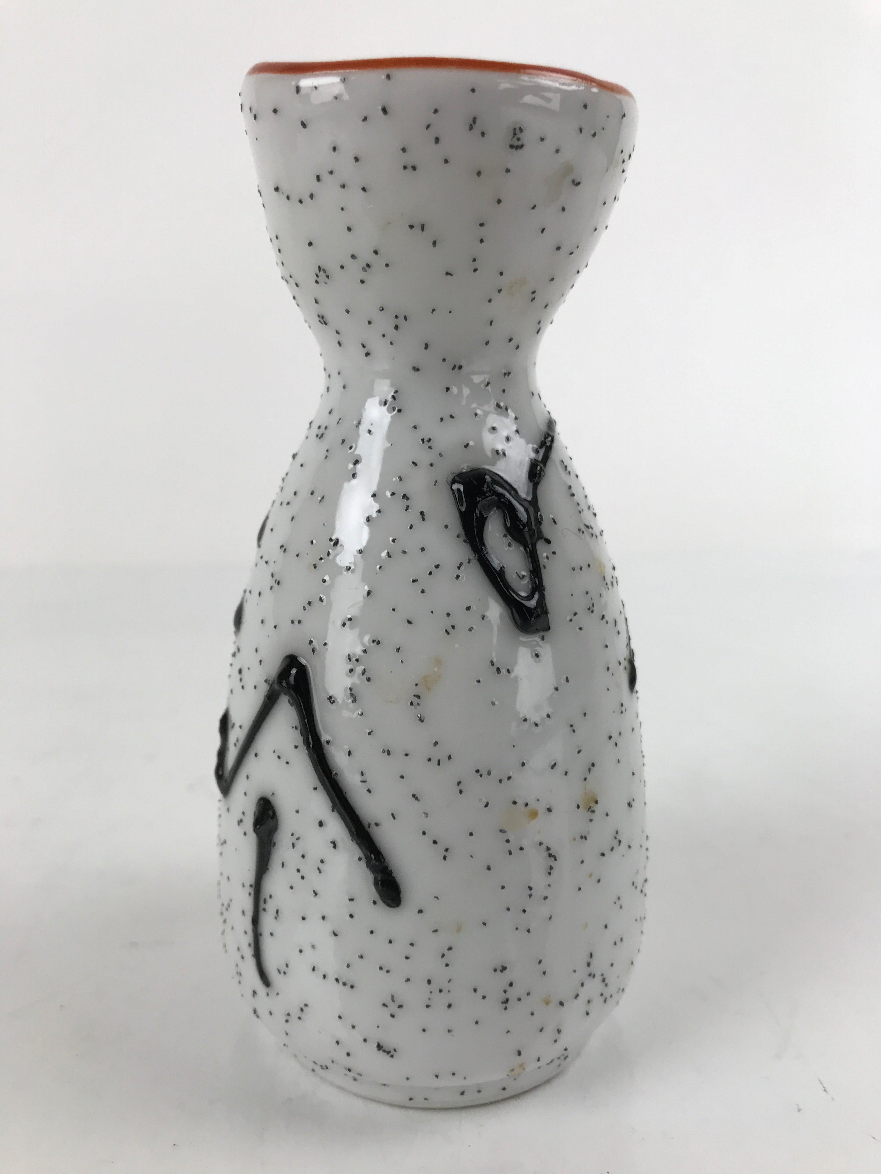Japanese Sake Bottle Ceramic Tokkuri Ichigo Vtg White Black Ideograms TS647