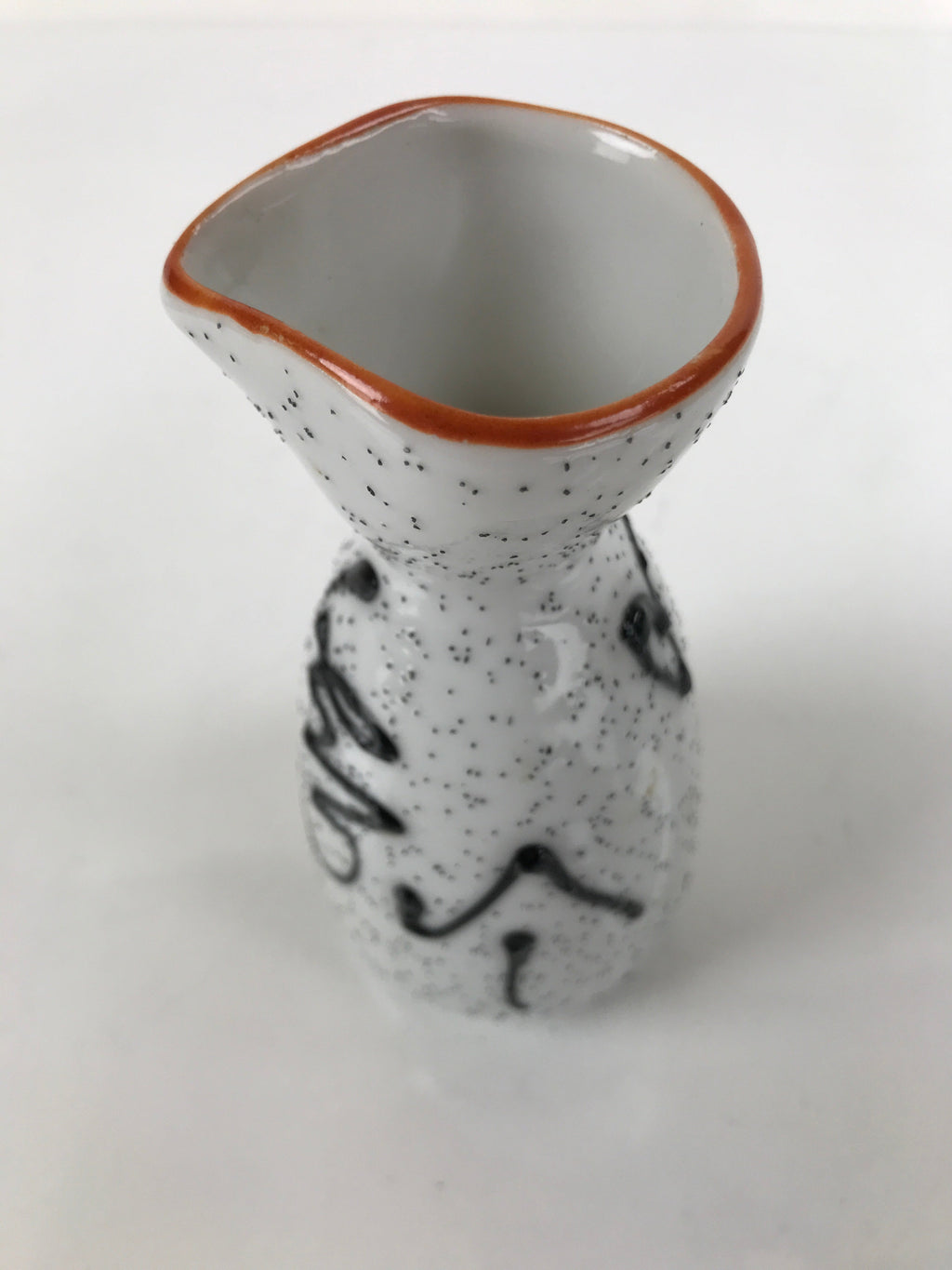 Japanese Sake Bottle Ceramic Tokkuri Ichigo Vtg White Black Ideograms TS647