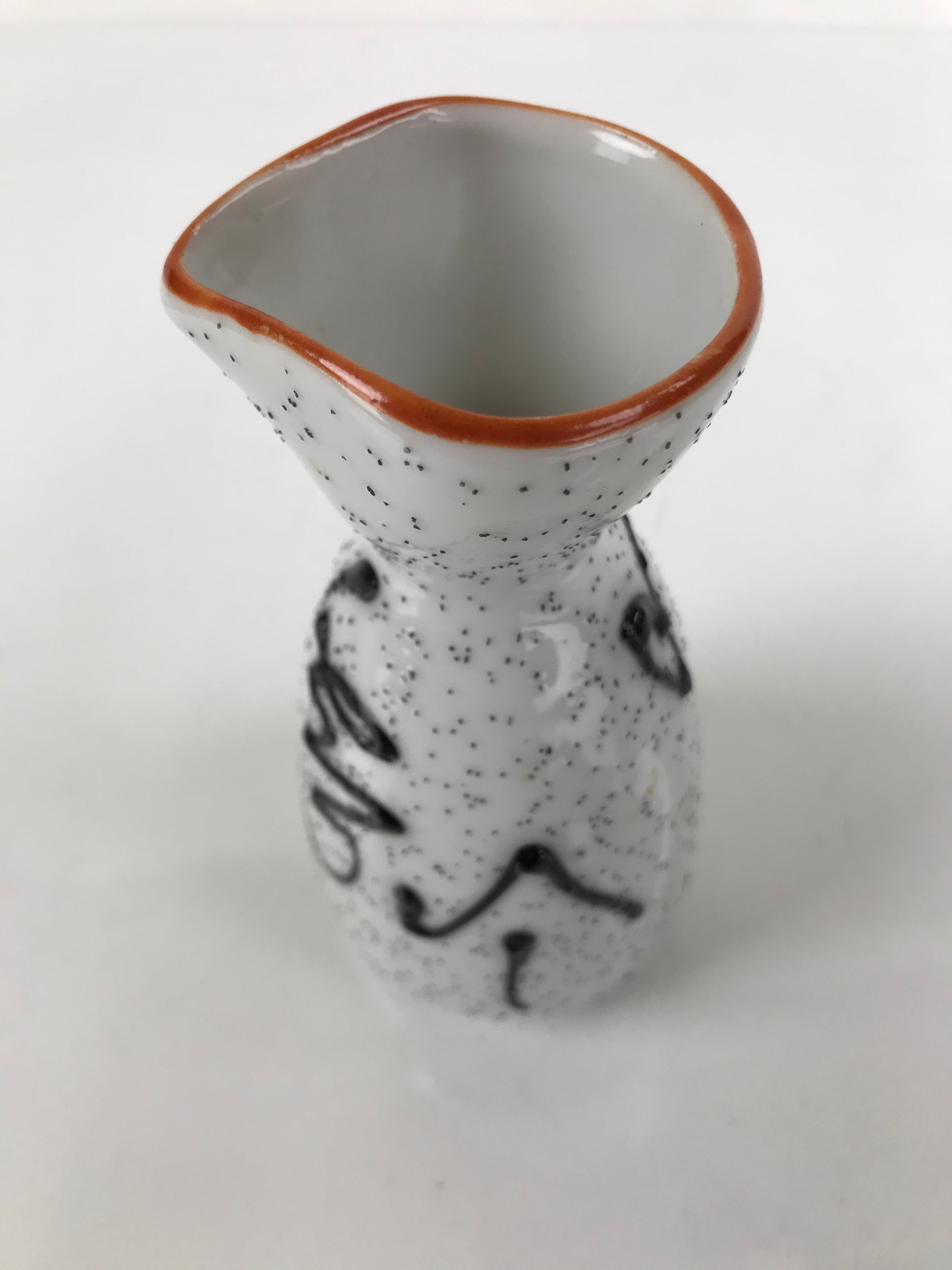 Japanese Sake Bottle Ceramic Tokkuri Ichigo Vtg White Black Ideograms TS647