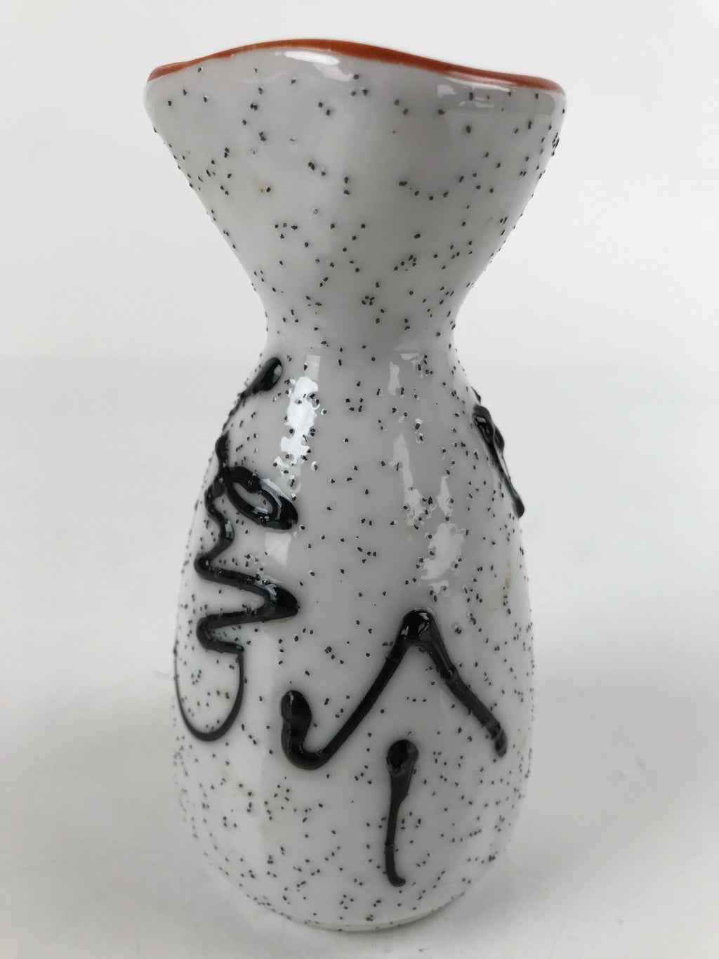 Japanese Sake Bottle Ceramic Tokkuri Ichigo Vtg White Black Ideograms TS647