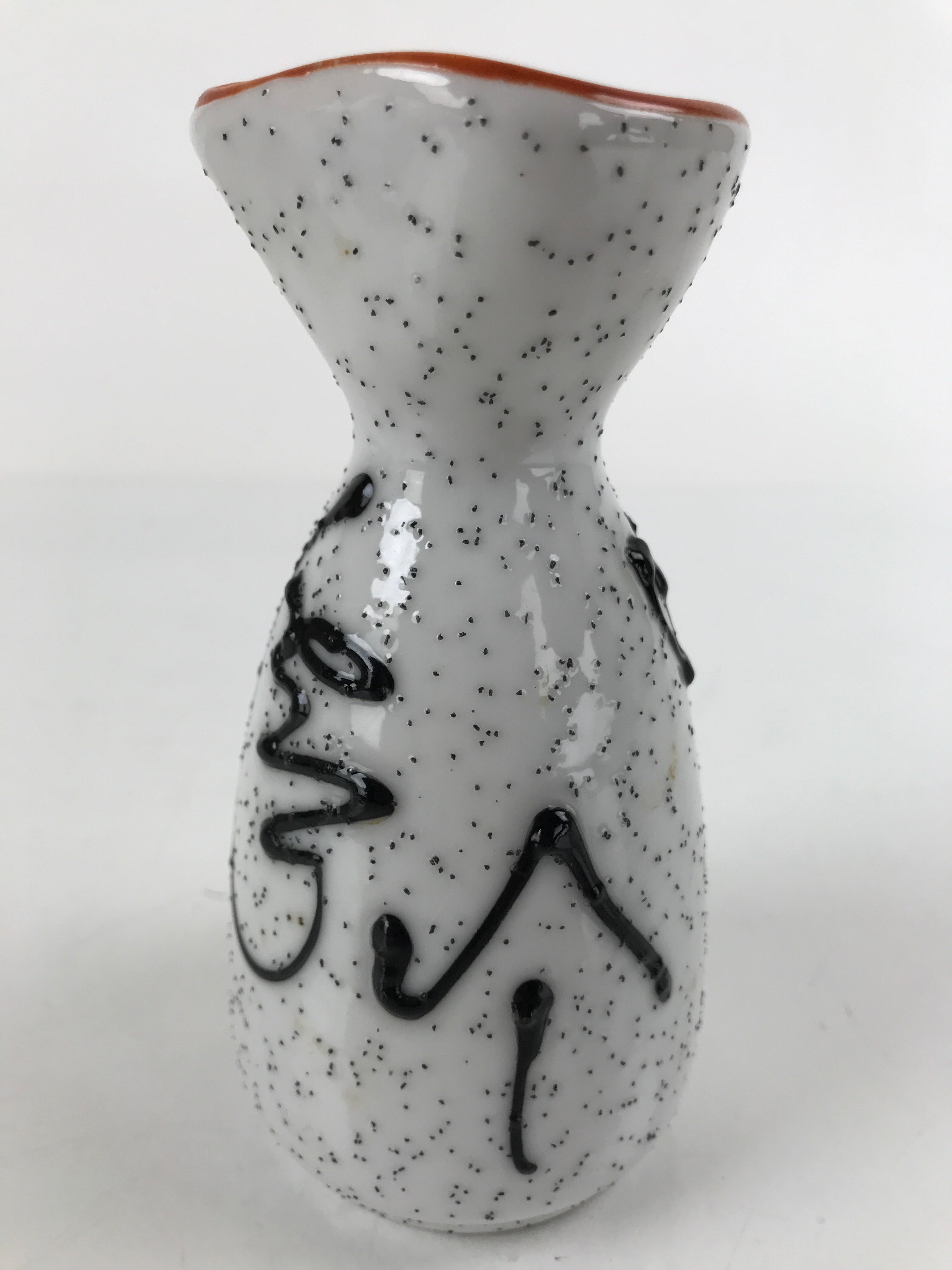 Japanese Sake Bottle Ceramic Tokkuri Ichigo Vtg White Black Ideograms TS647